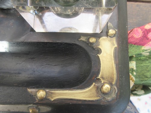 Antikes Schreibtisch Set Original schweres Glas Tintenfass Schublade Nussbaum um 1900 - Bild 9 von 9