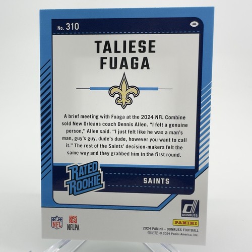 2024 Donruss #310 Taliese Fuaga Press Proof Green Rated Rookie SP Saints - Picture 2 of 2