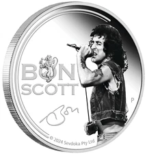 BON SCOTT 2024 1oz SILVER $1 POOF Colored COIN 1st in New Musician Series