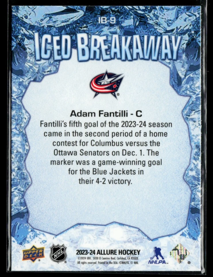 2023-24 Upper Deck Allure Iced Breakaway #IB-9 Adam Fantilli RC - Image 2 of 2