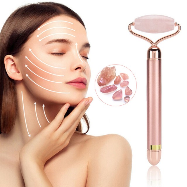 Electric Rose Quartz Jade Roller Facial Eyes Skin AntiAging Vibration