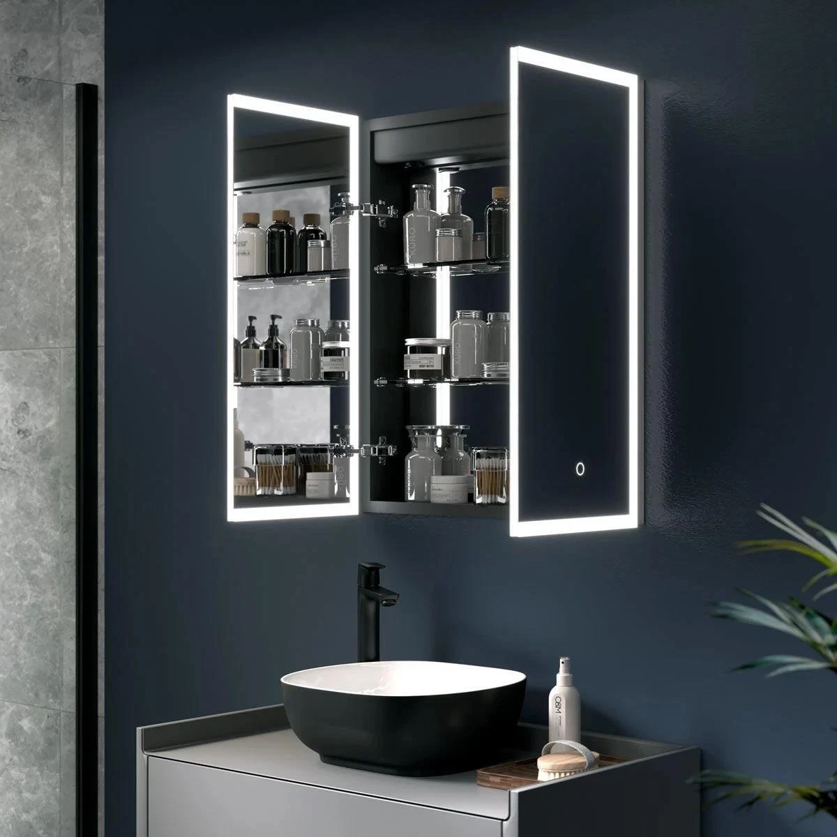 Bathroom illuminated on sale mirror cabinet