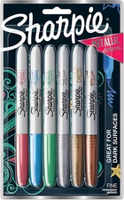 Sharpie Metallic Permanent Markers, Fine Point, Assorted Colors, 6 Count