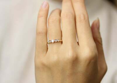 Diamond memory gold ring 5 brilliant diamonds 0.34ct VS G-H 14K 585 gold SARA 