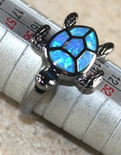 Black SILVER Elegant Blue Fire Opal Turtle Ring WR20105