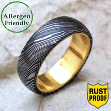 Customized Damascus Steel Brass Sleeve Handmade Men Engagement Ring Wedding Band