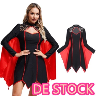 MARKENLOS DE!Damen Teufel Kostüm Nachtclub Halloween Unregelmäßiger Schnitt Vampir Kleid