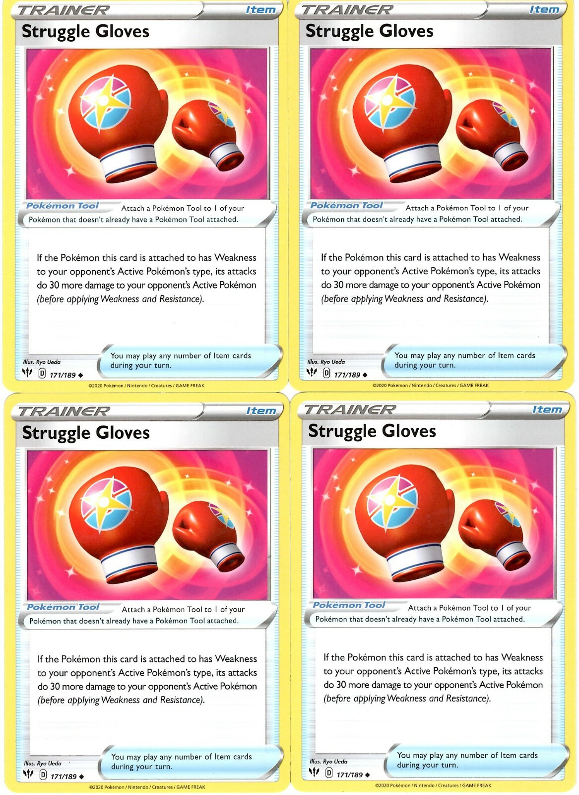 Pokemon Card Set -  Struggle Gloves 171/189 - Darkness Ablaze Tool x4 Lot