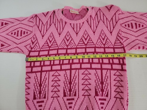 Vintage Spunky Crew Neck Pullover Pink Knit Sweater Girls Size 7 - Aztec Design - Picture 6 of 8
