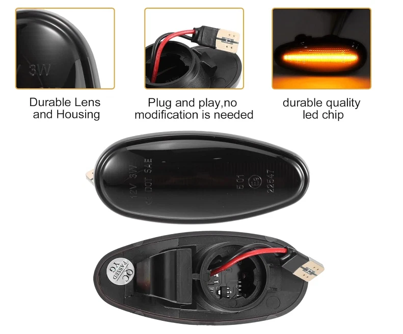 适用于 2001 - 2006 三菱 Lancer 动态 LED 侧标记灯 转向信号灯 — 第 3/4 张图片