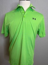 Men s Under Armour Loose with HeatGear Green Striped Golf Polo Shirt, Medium