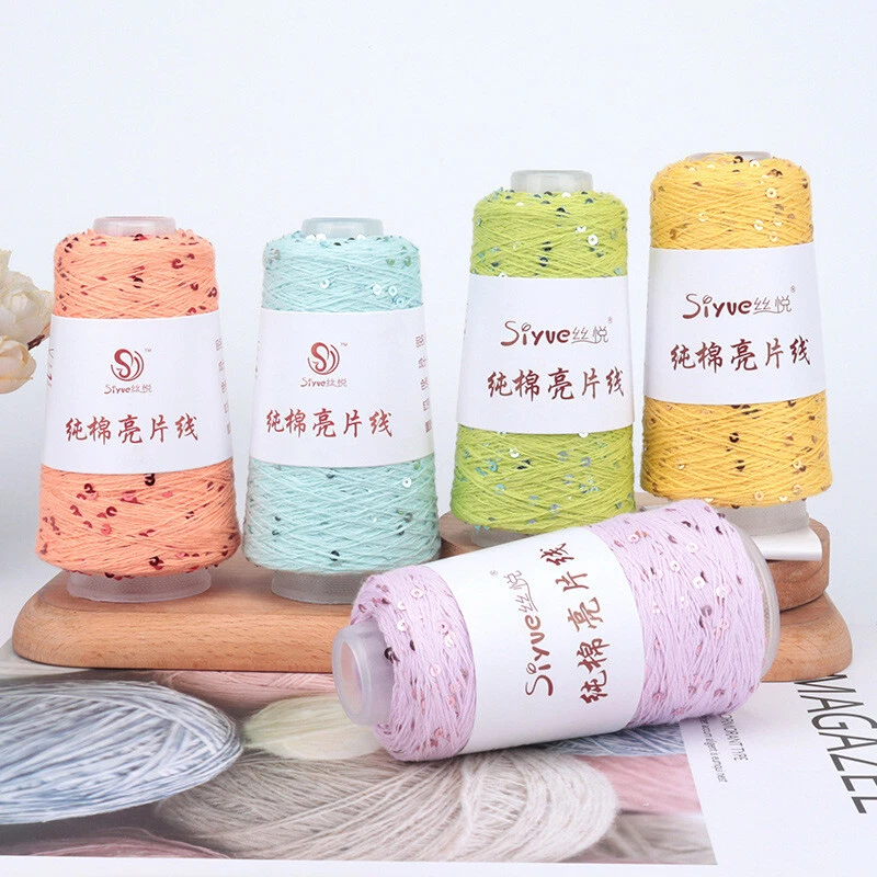 50 г/рулон хлопчатобумажной пряжи с блестками вязаные и вязаные крючком шляпы сумки отделка для рукоделия нитки шитья - Изображение 2 из 4