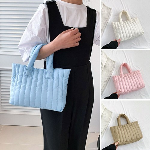 Women Cotton Padded Casual Hobo Bag Stripe Handbags Totes Bag Shoulder Bag