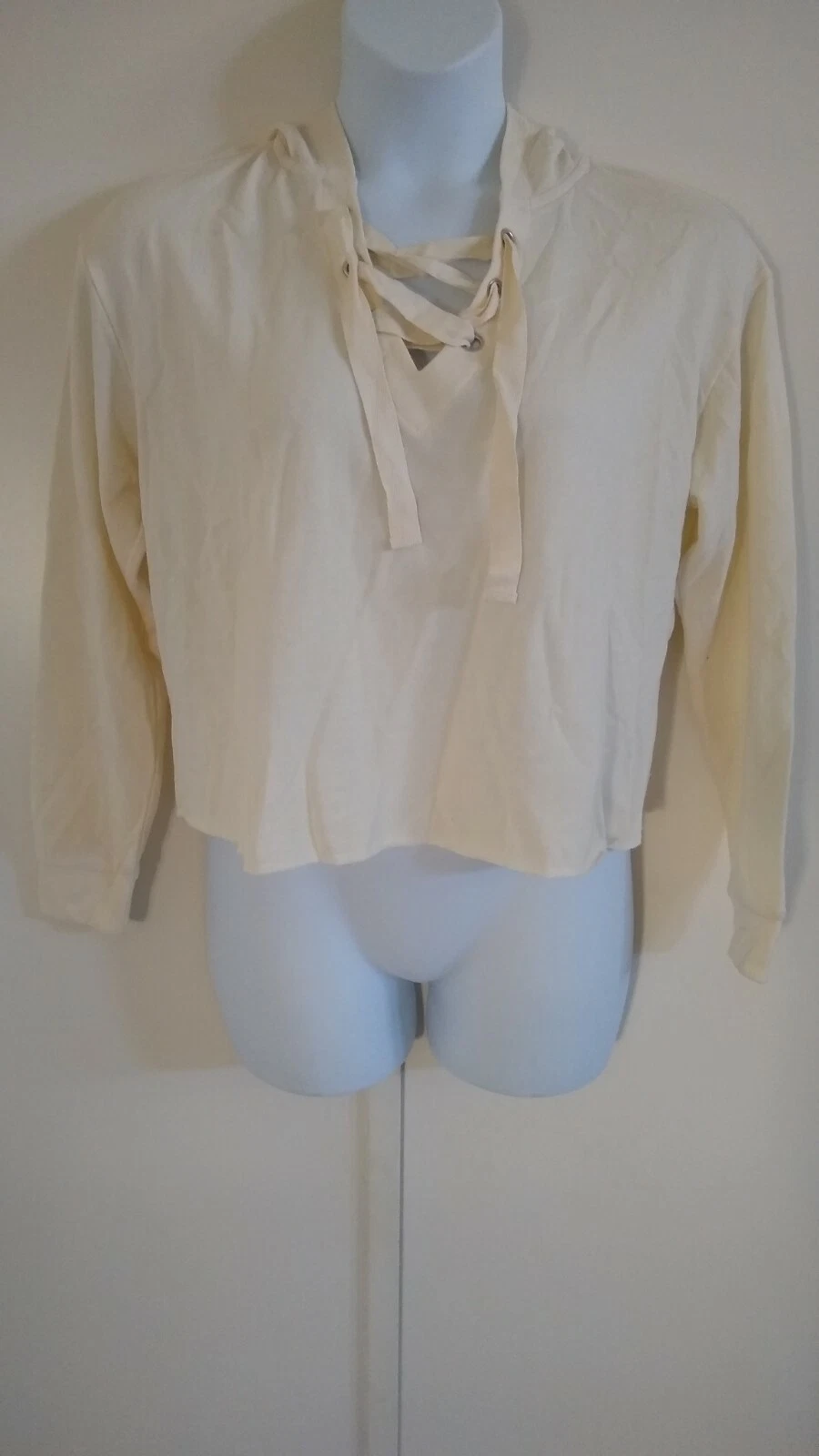 OFF WHITE Felpa donna Xhilaration manica lunga coulisse crop con cappuccio panna beige XL