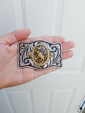 Vintage Western Belt Buckle With Gold Flake Resin Center