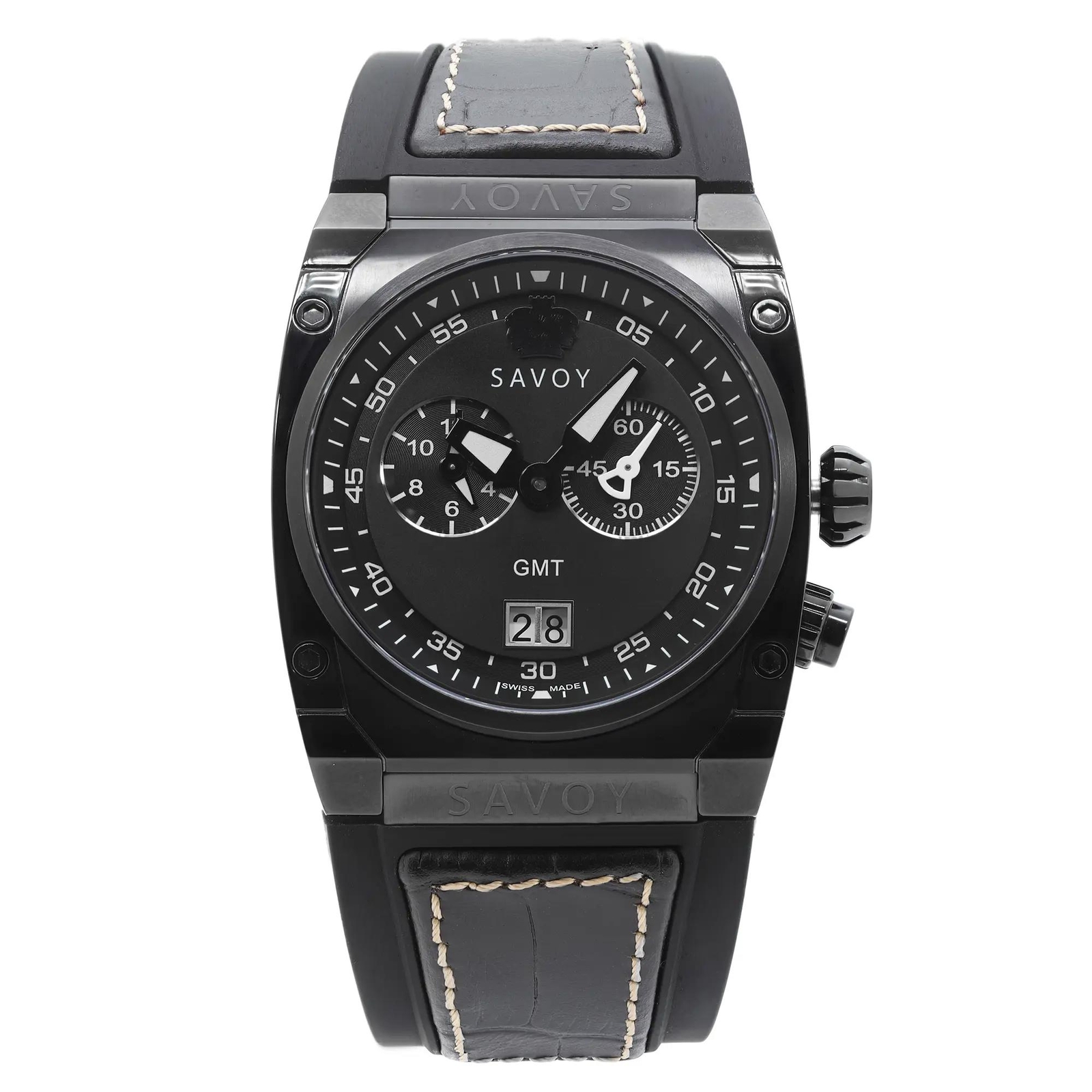 Savoy Midway 41mm Steel GMT Black Dial Rubber Mens Quartz Watch B2208G.02I.RB33