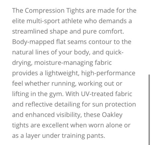 New Oakley Mens Compression Tights Pants Black Ohydrolix Sports Workout Small - Picture 3 of 11