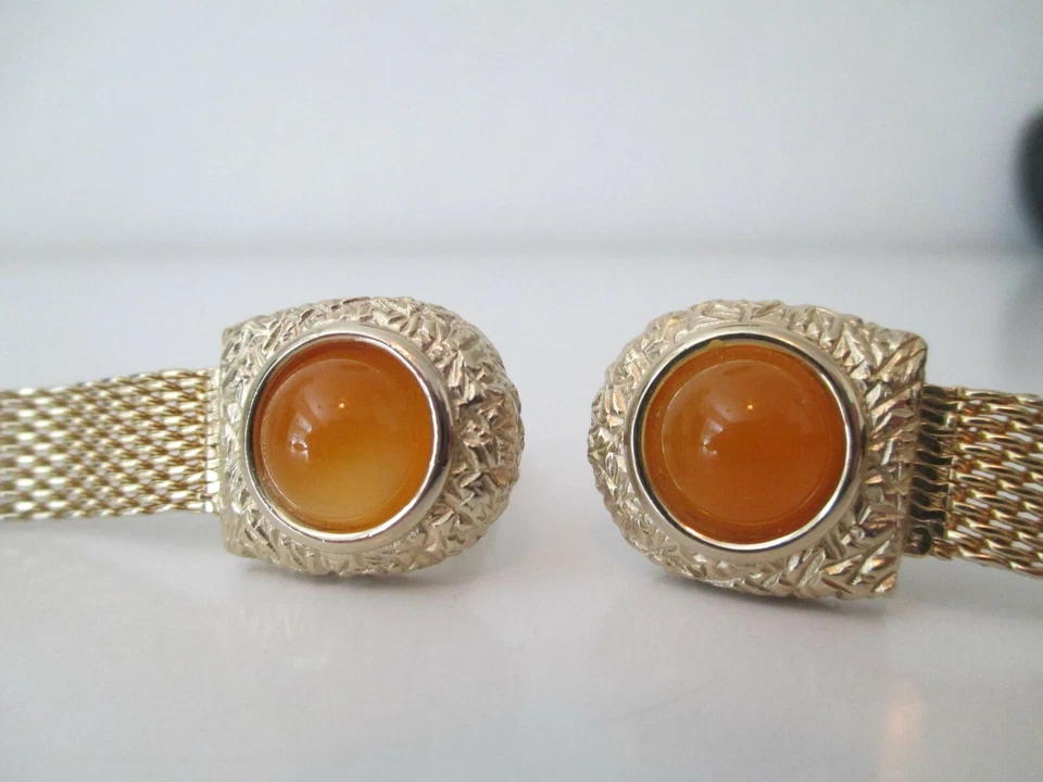 Conjunto Vintage Swank Goldtone & Amber Abotoaduras e Tie Tack EUC AZJ - Imagem 4 de 4