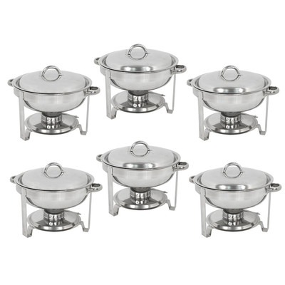 6 Pack Round Chafing Dish Stainless Steel Full Size Tray Buffet Catering 5 Quart