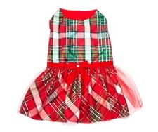 Pet Apparel Red  White Tartan Plaid Dress Dog Christmas Outfit  