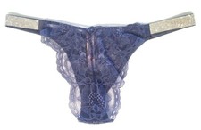 Mutandine brasiliane Victorias Secret sexy blu pizzo cinturino lucido taglia S strass