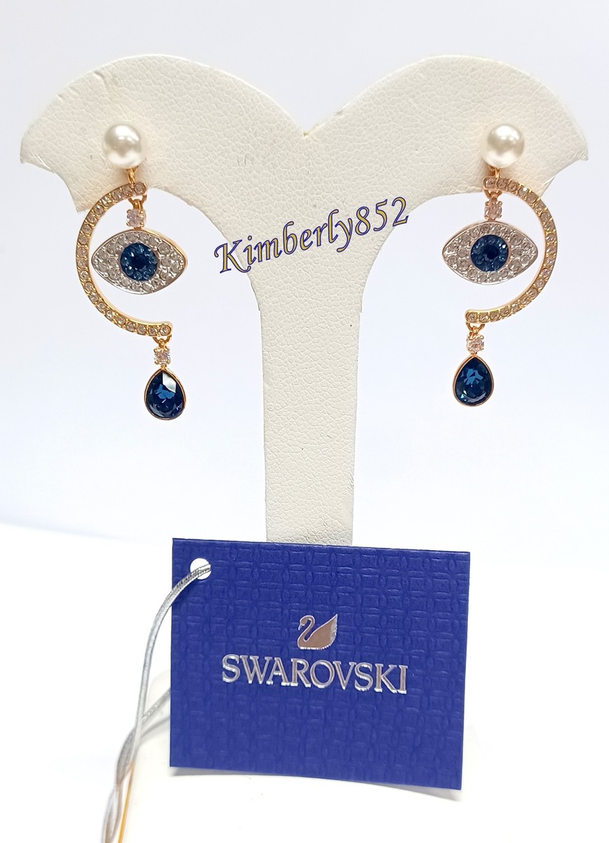 Swarovski Duo Evil Eye Pierced Earrings BLUE/CLEAR Crystal