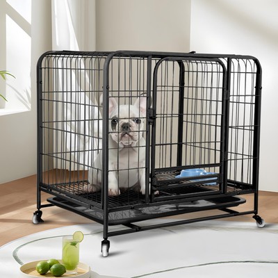37 Inch Heavy Duty Dog Crate Cage Strong Metal XL Large Kennel Two Doors Black