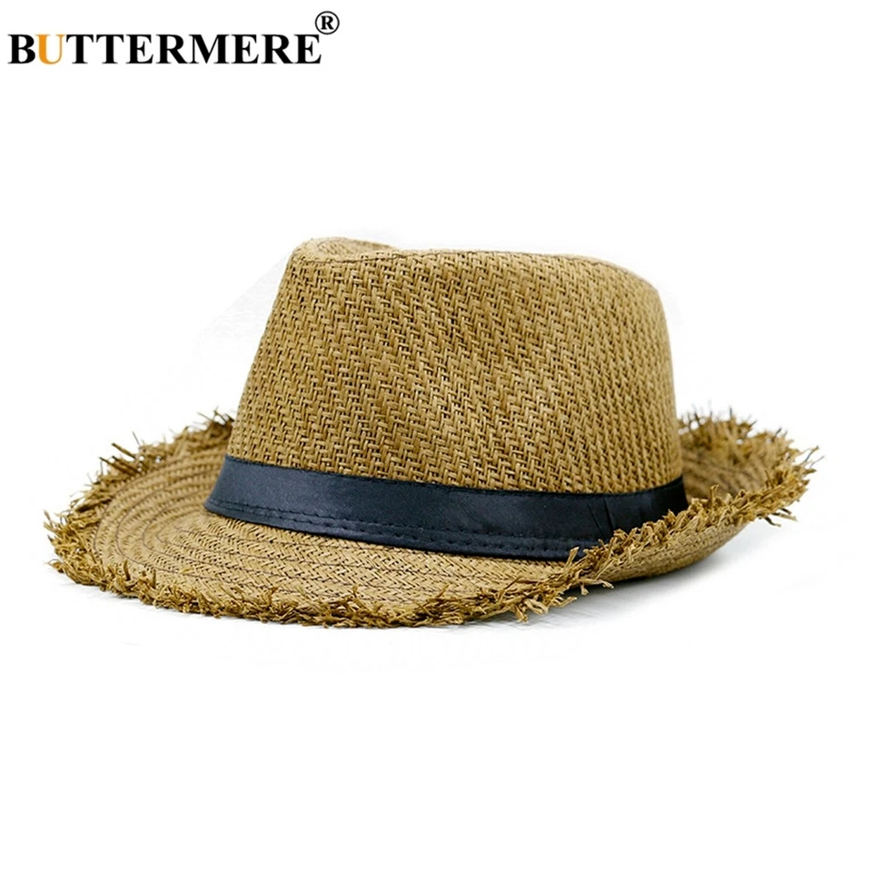 Hombres Sombrero de Paja Verano Panamá Gorra Playa Trilby Sol Protección UV Fedora Británica Foto 4 de 4