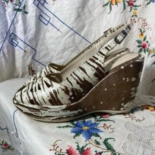 Vintage70s Brown and Cream Snakeskin Peep toe Wedge Platforms