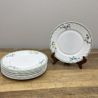 Set of 8 Vintage Milk Glass Floral Gibson Everyday China 8'' Salad Plates