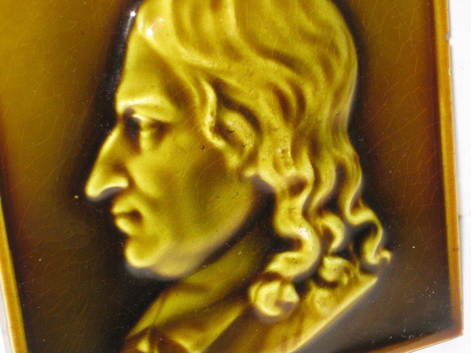 International Tile and Trim Art Pottery Relief Portrait Green Tile Of