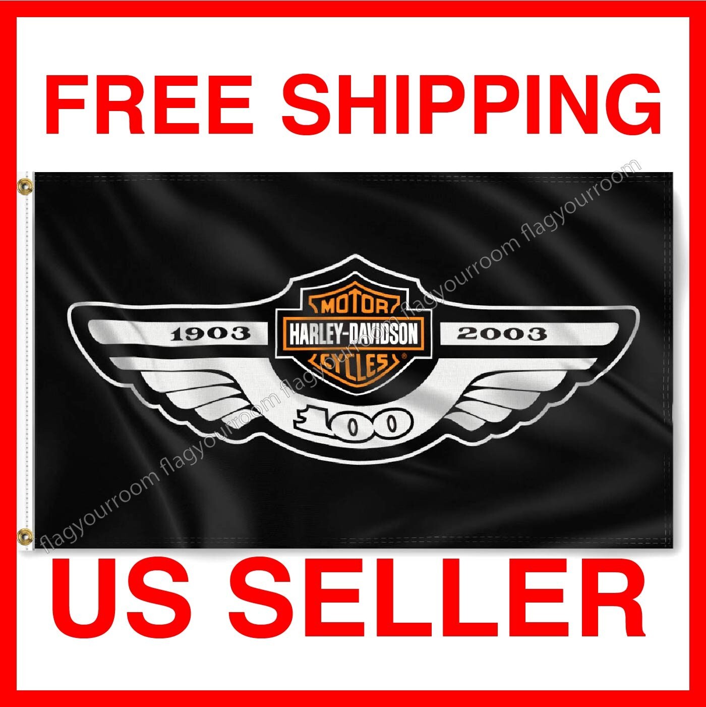 Harley Davidson 100 Years Flag 3x5 ft Banner Logo Garage Wall Sign Grommets