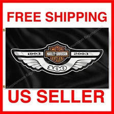 Harley Davidson 100 Years Flag 3x5 ft Banner Logo Garage Wall Sign Grommets