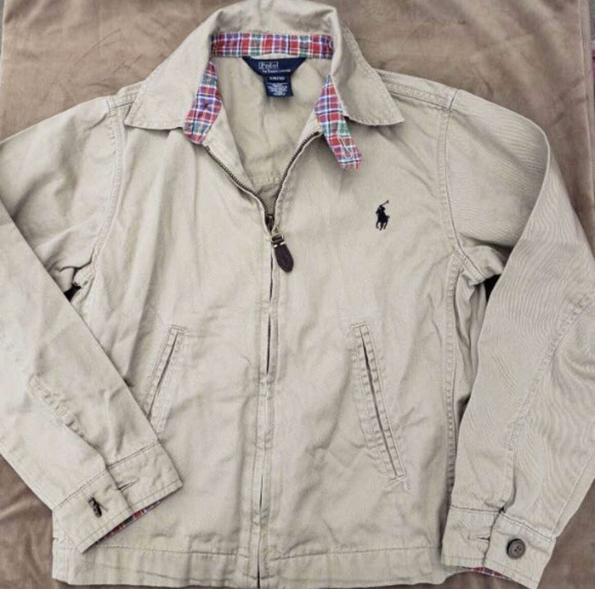 Youth Ralph Lauren Polo Khaki Zip Up Classic Jacket Small . Blue Pony Horse