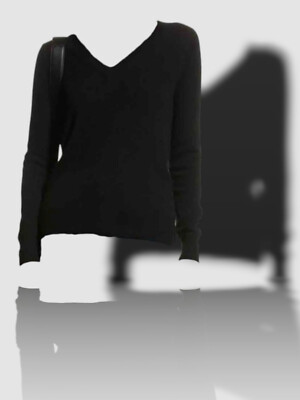 $250 Neiman Marcus Women's Black Cashmere Knit Stretch V-Neck Sweater Size L