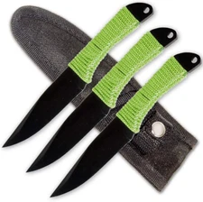 3pc Green TACTICAL METAL 6.5" THROWING KNIFE SET SHEATH Combat Kunai Ninja Case