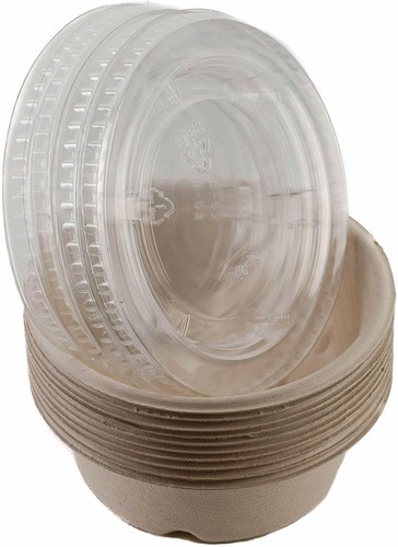 125 Ct. - Ciotole monouso rotonde con coperchi canna da zucchero naturale Bagasse 16 oz. - Foto 2 di 7