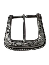 Western Cowboy Belt Buckle Unisex Floral Engraved Silver Tone Metal Rodeo
