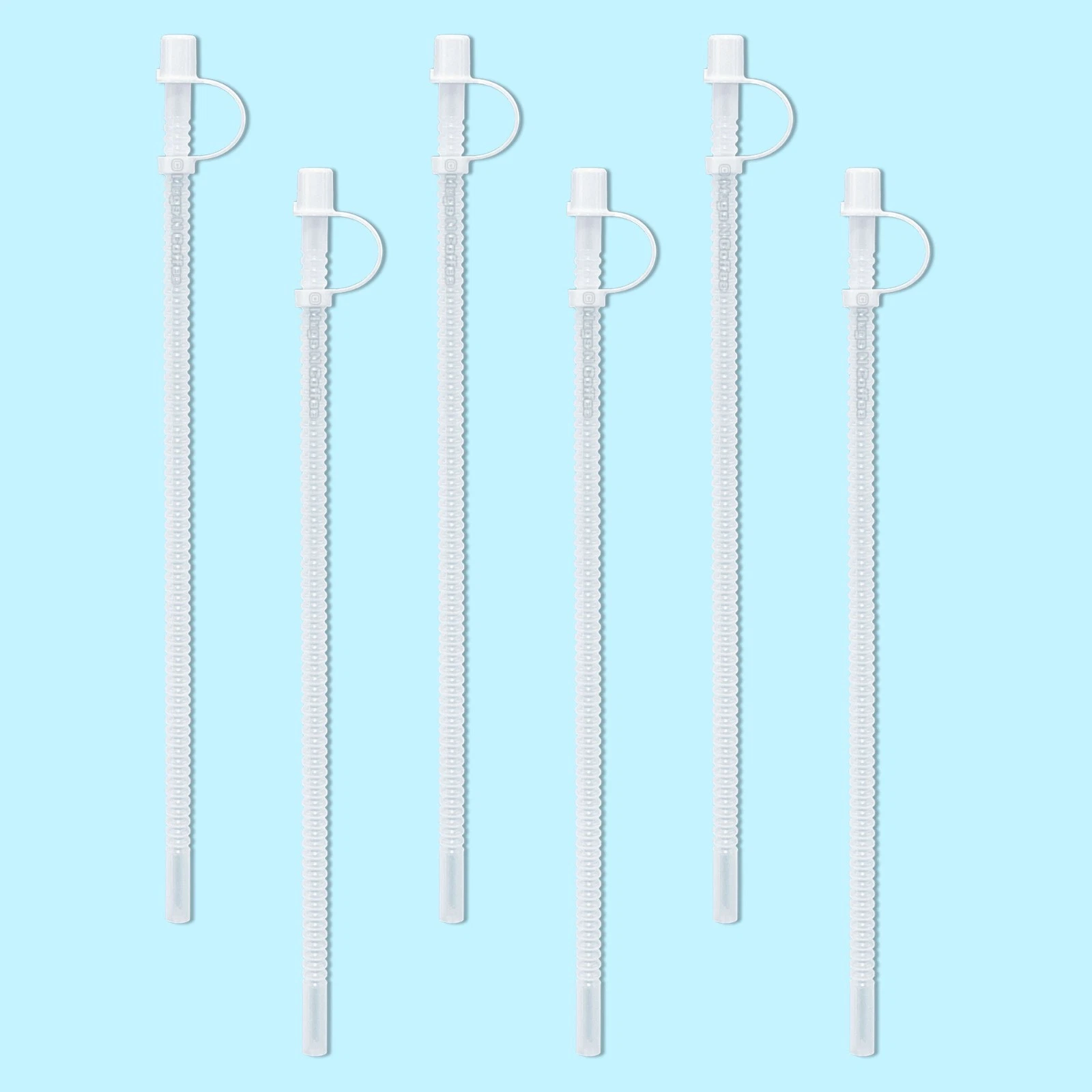 15 inch Flexible Corrugated Replacement Straws with Caps - 6 Pack - BPA Free - Fits Tall Insulated Travel Mugs