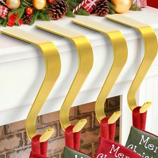 Christmas Stocking Holders For Mantle Set 4 Non-Slip Gold Fireplace Hooks