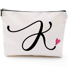 K Initial Monogram Personalized Travel Makeup Bag,Cosmetic Bag Gifts with Zip...