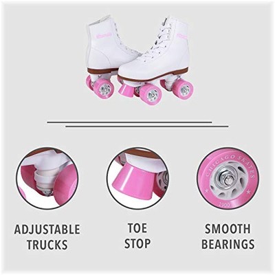 Chicago Rink Roller Skates Classic High-Top Quad Skates Padded Ankle - White