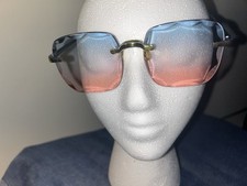 Classy Elegant Oversize Retro Style SUNGLASSES Large Gold Frame Blue  Pink Lens