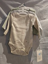 Newborn Cloud Island Baby 3pk Long Sleeve Wide Ribbed Bodysuits 0-3 Months NWT