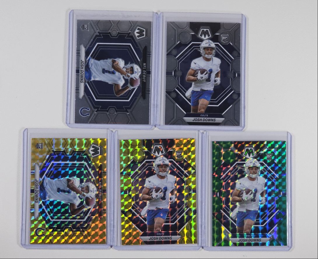 [5] JOSH DOWNS 2023 MOSAIC NFL DEBUT ROOKIE GREEN YELLOW REACTIVE RC Q3628
