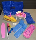 Vintage 1986 Barbie Camping Playset Tent Sleeping Bag Jetski Lounge Chairs Plus