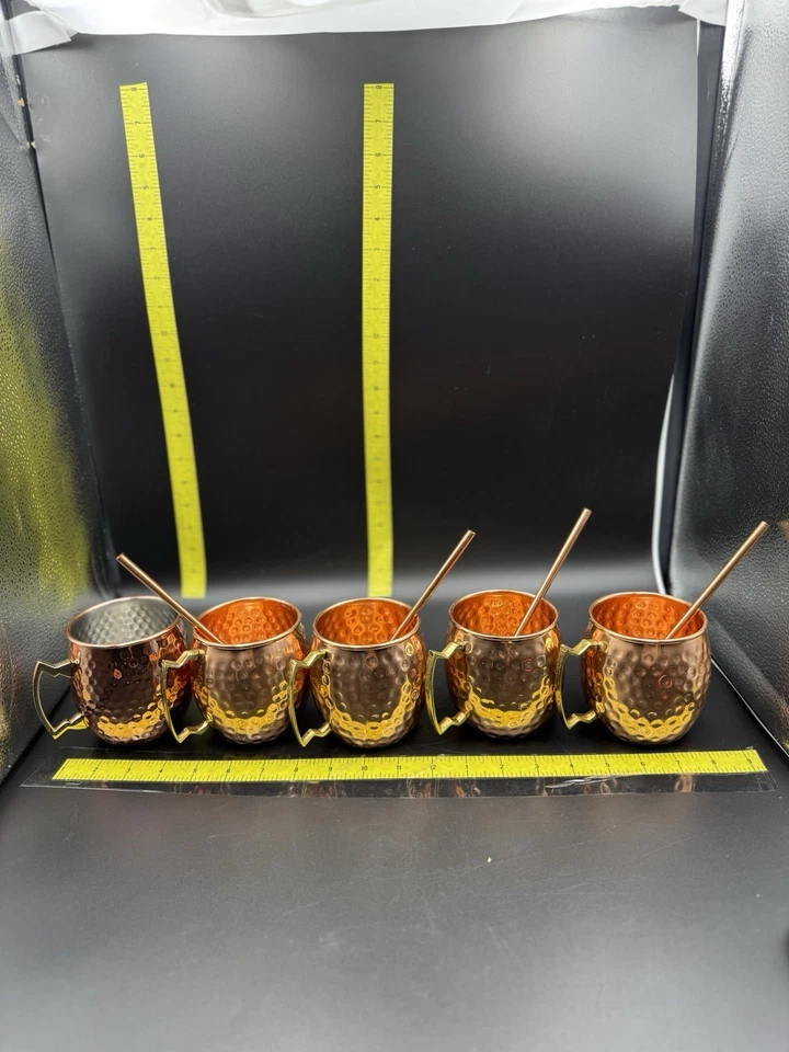 5件套加州储藏室铜莫斯科骡子马克杯带4根吸管-锤形饰面 — 第 3/4 张图片