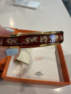 Vintage Hermes Paris Armreif Armband Hasenmotiv Rand Gr. 65 mit Box