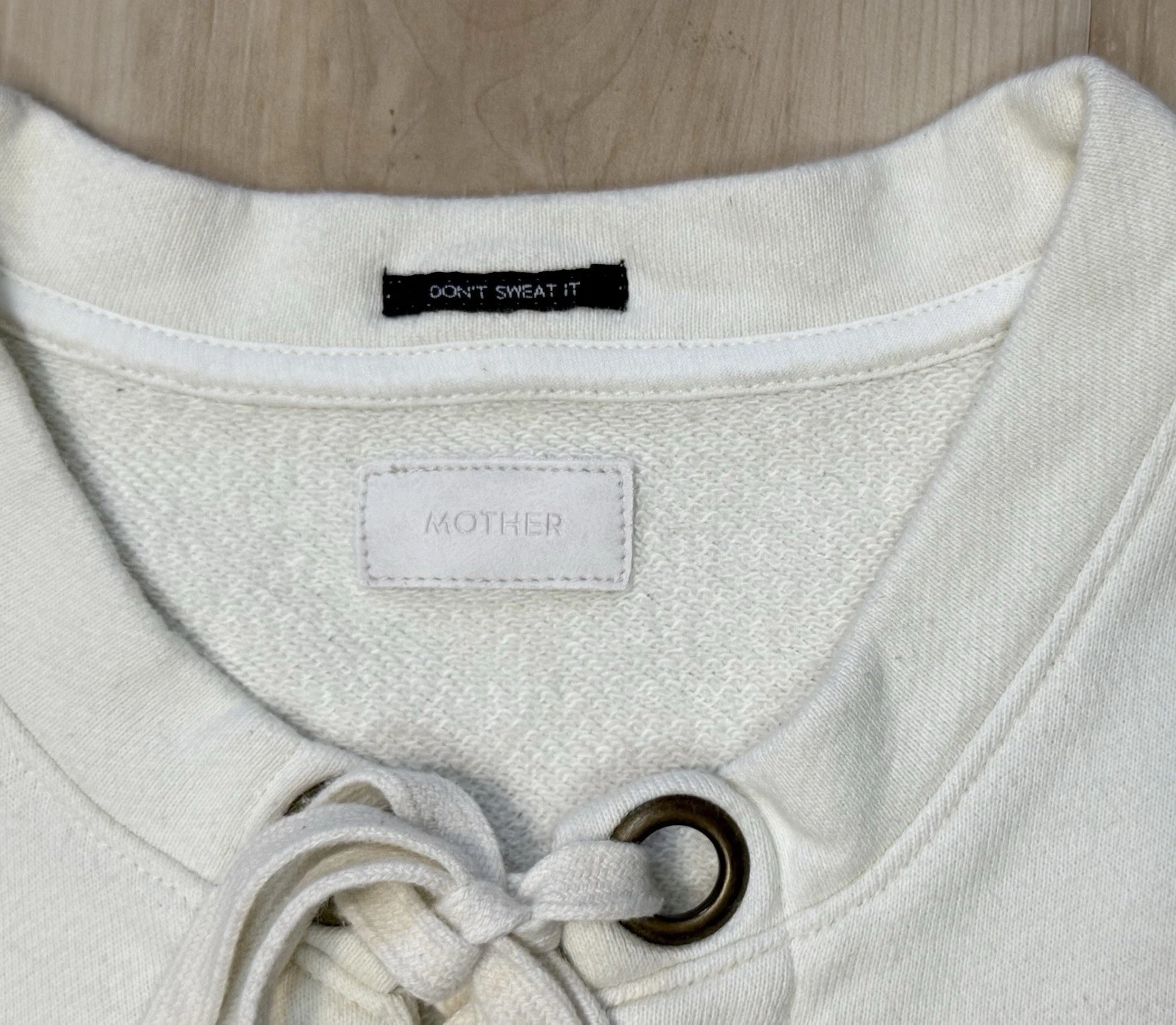 OFF WHITE Maglione maglione mamma jeans top felpa rivetti stringati avorio bianco sporco taglia XS