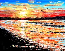 Original Art Sunrise/Sunset Sea Scape  Painting SIGNED + COA